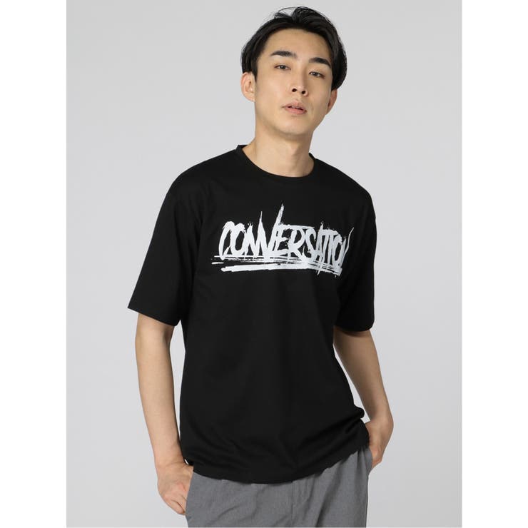 05黒 | 英字ロゴ クルーネック ルーズ半袖Tシャツ | TAKA-Q MEN