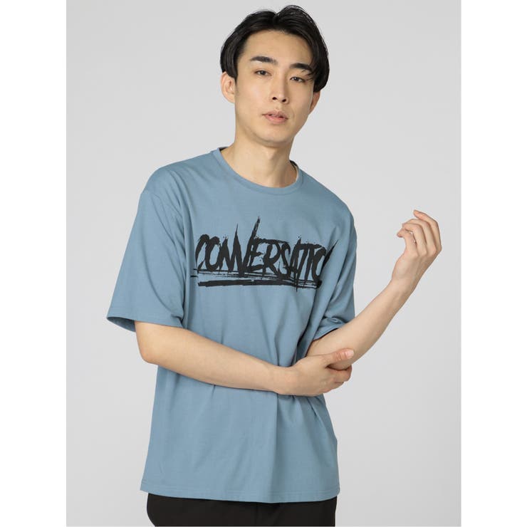 74ダルブルー | 英字ロゴ クルーネック ルーズ半袖Tシャツ | TAKA-Q MEN
