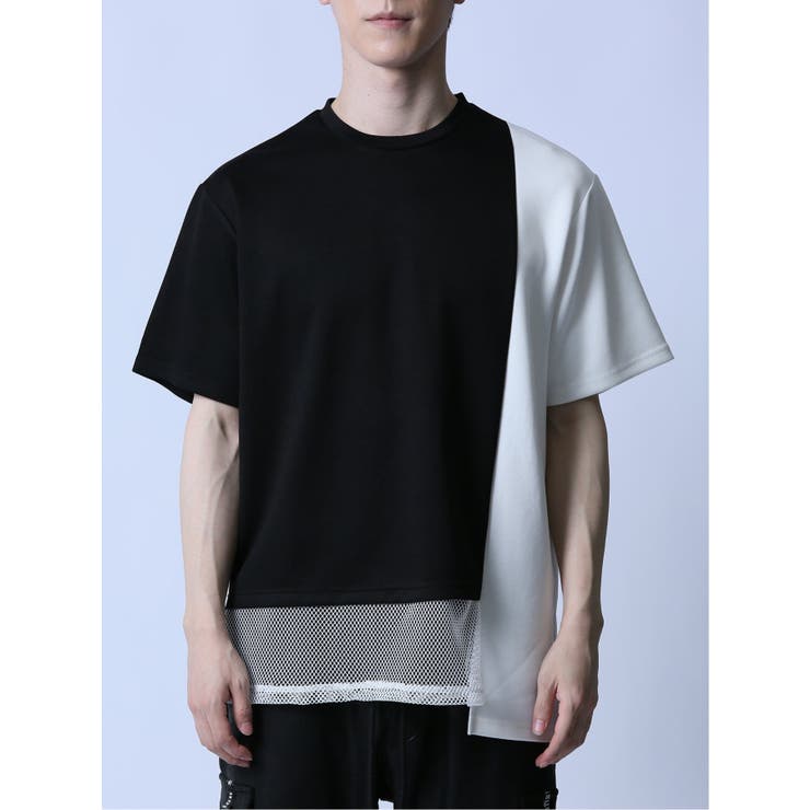 メッシュ切替 アシメ半袖Tシャツ[品番：TKQJ0022725]｜TAKA-Q