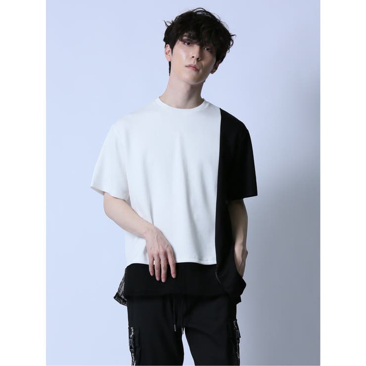 クリスマス特集2025 メッシュ切替 アシメ半袖Tシャツ[品番：TKQJ0022725]｜TAKA-Q トップス