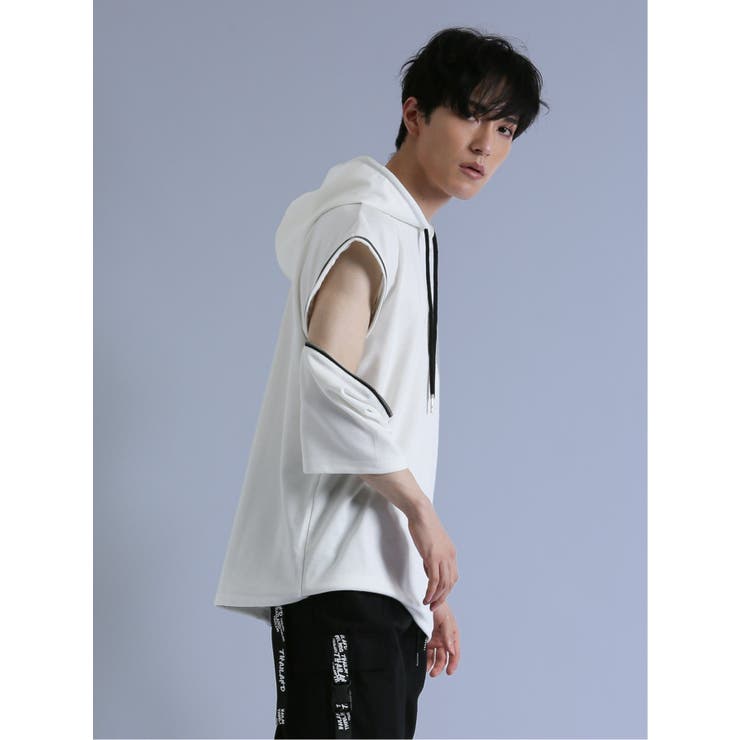 袖ZIP 半袖ルーズTパーカー[品番：TKQJ0019267]｜TAKA-Q MEN