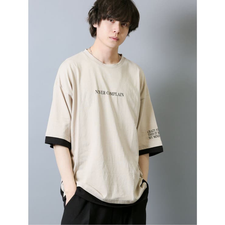 フェイクレイヤード クルーネック半袖BIGTシャツ メンズ | TAKA-Q MEN | 詳細画像1 