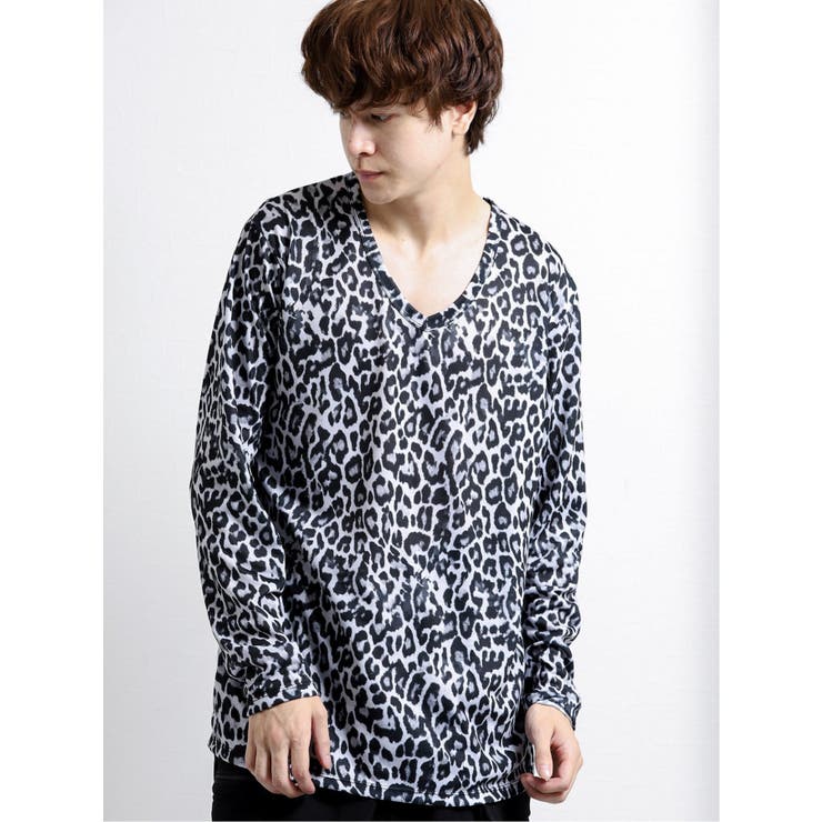 シェラック/SHELLAC 豹柄Vネック長袖Tシャツ[品番