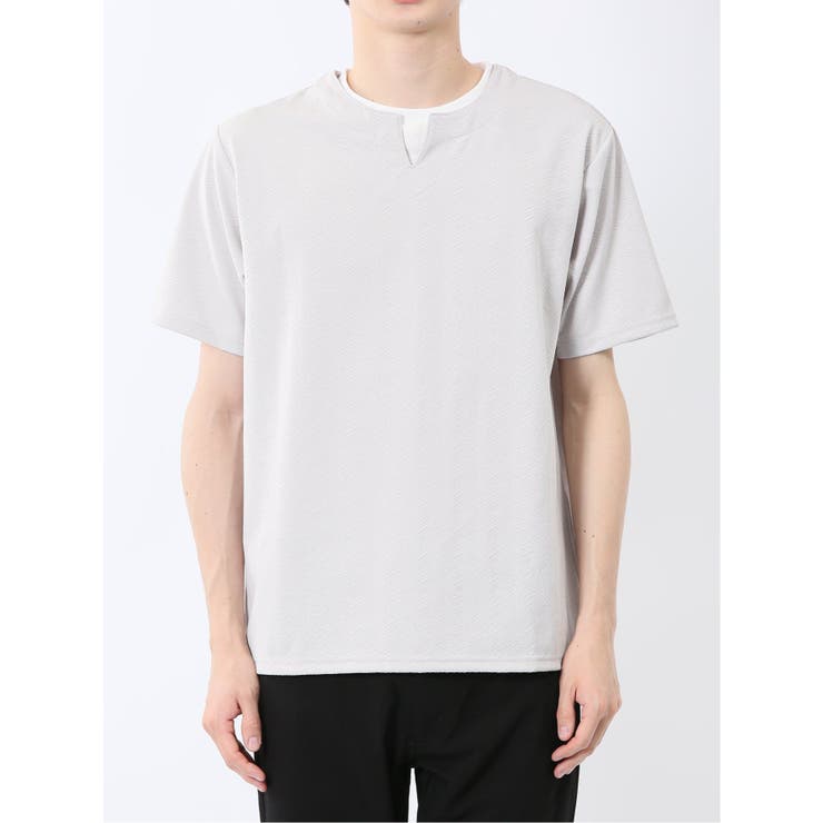ヘリンボンジャガード キーネック半袖Tシャツ | TAKA-Q MEN | 詳細画像6 