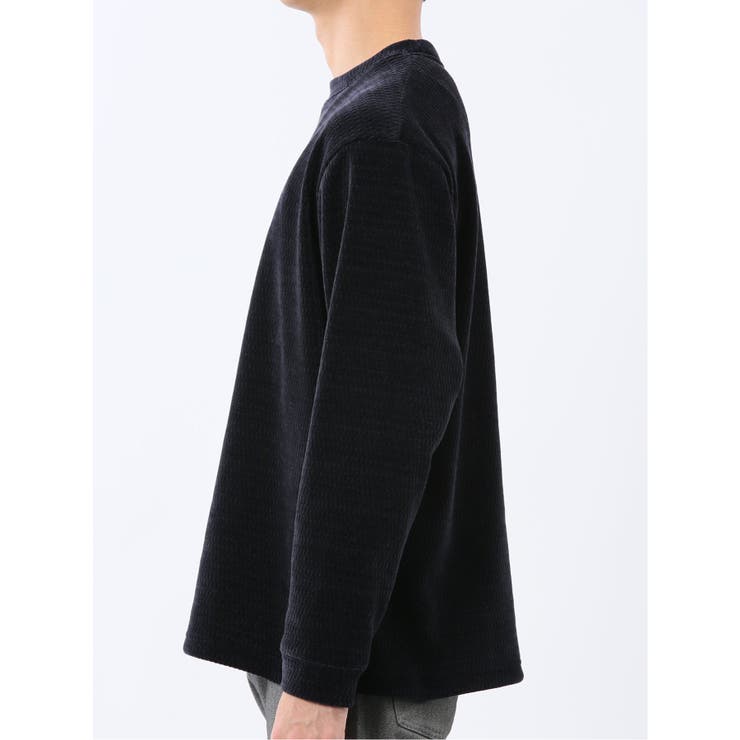 ストレッチ モールジャガード クルーネック長袖Tシャツ[品番