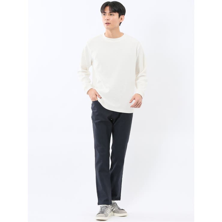 ストレッチ モールジャガード クルーネック長袖Tシャツ[品番