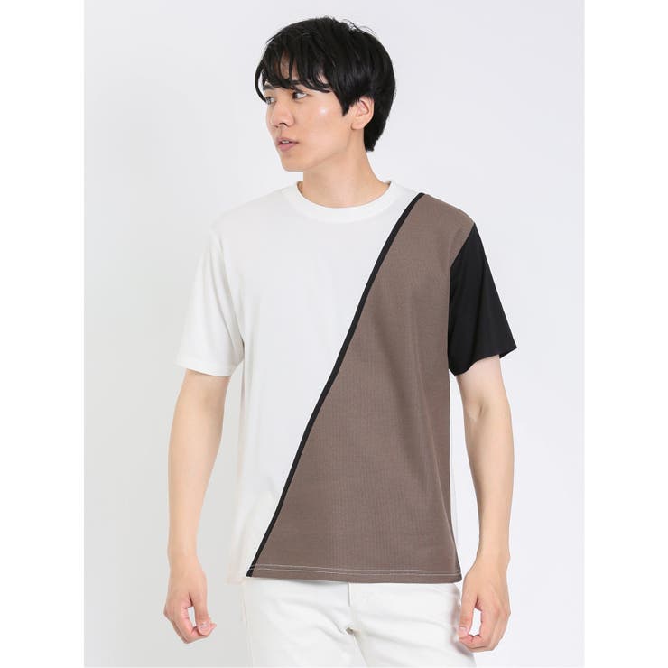 01白 | 接触冷感 切替クルーネック半袖Tシャツ | TAKA-Q MEN