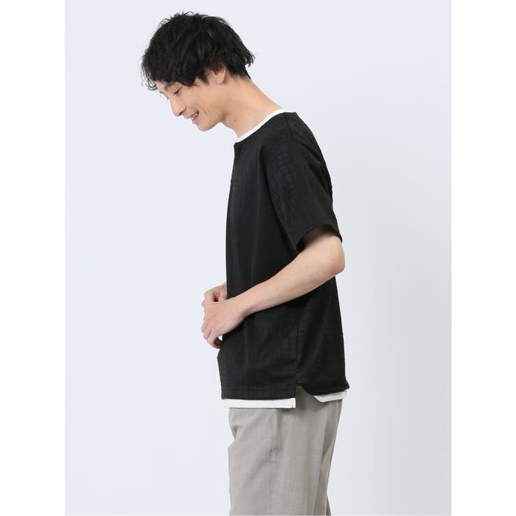 ふくれジャガード フェイクキーネック半袖Tシャツ | TAKA-Q MEN | 詳細画像2 