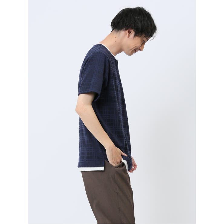 ふくれジャガード フェイクキーネック半袖Tシャツ | TAKA-Q MEN | 詳細画像31 