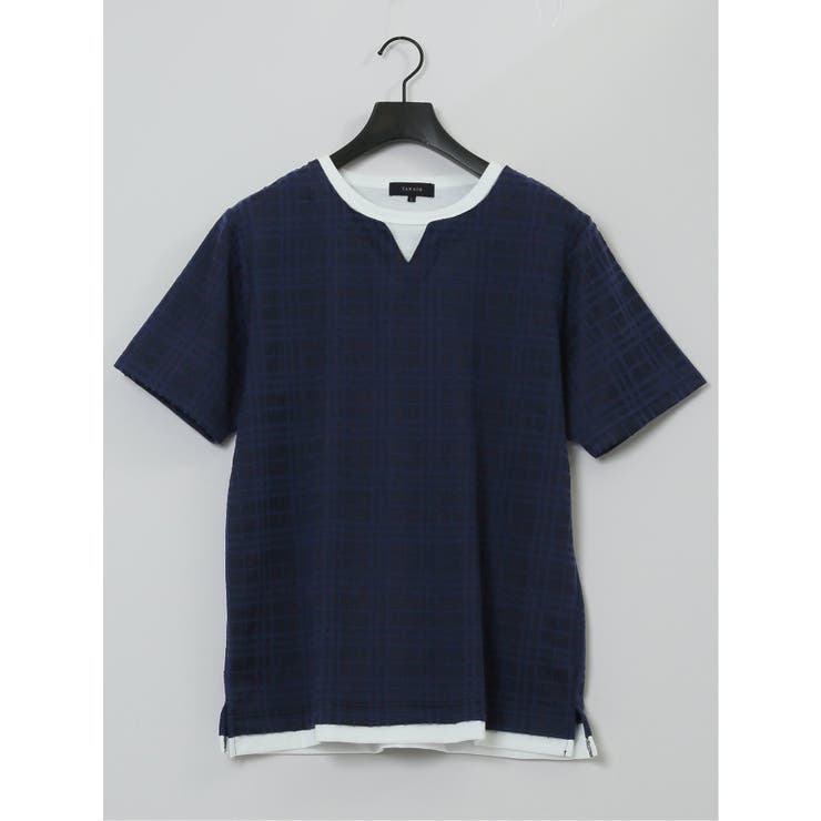 ふくれジャガード フェイクキーネック半袖Tシャツ | TAKA-Q MEN | 詳細画像38 