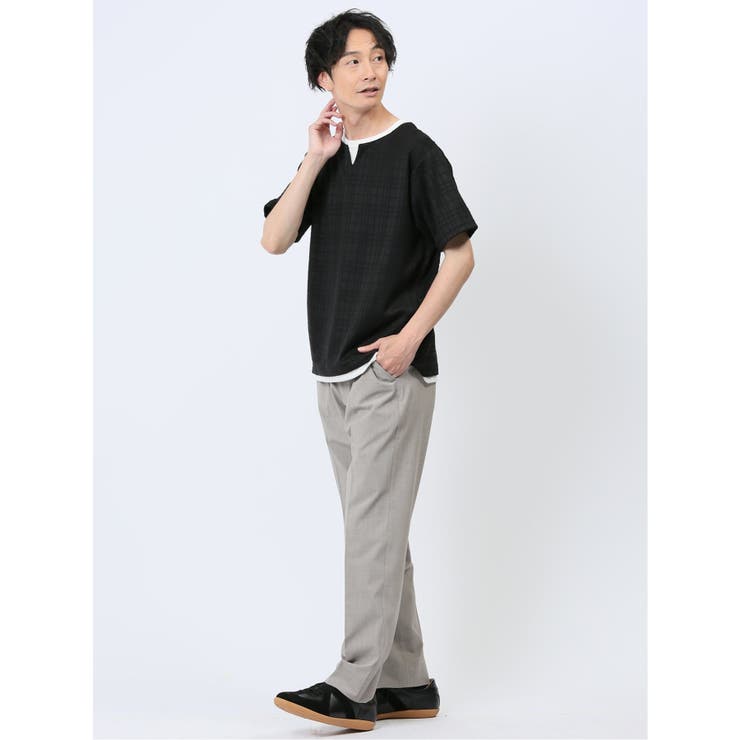 ふくれジャガード フェイクキーネック半袖Tシャツ | TAKA-Q MEN | 詳細画像5 