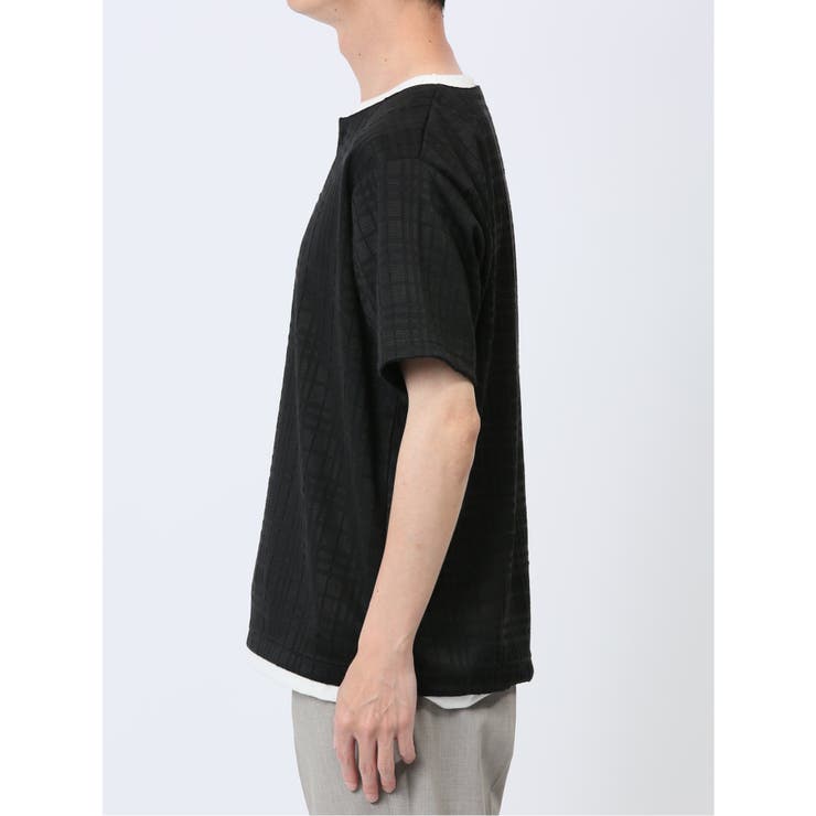 ふくれジャガード フェイクキーネック半袖Tシャツ | TAKA-Q MEN | 詳細画像7 