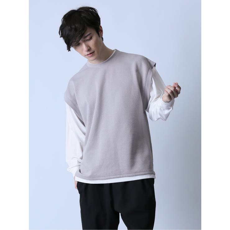 ふくれジャガード フェイクレイヤード クルー長袖Tシャツ | TAKA-Q MEN | 詳細画像1 
