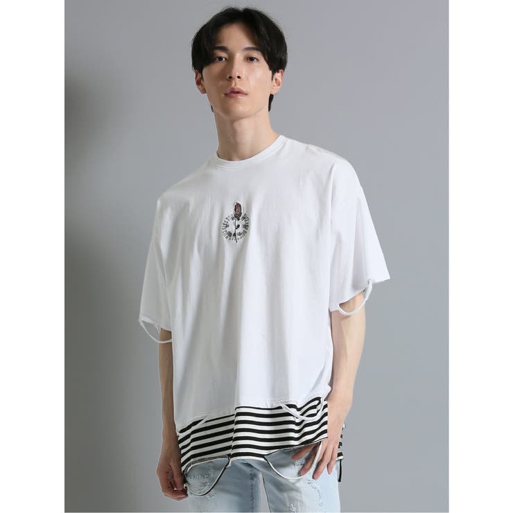 01白 | フェイクレイヤード クルーネック半袖BIGＴシャツ | TAKA-Q MEN