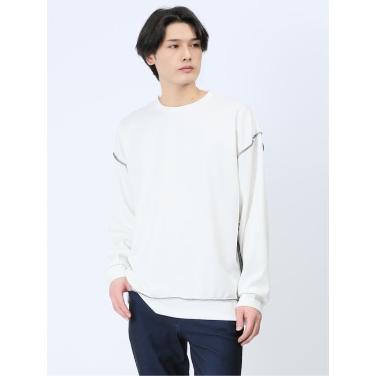 アウトステッチ ダンボール クルー長袖BIGプルオーバー[品番