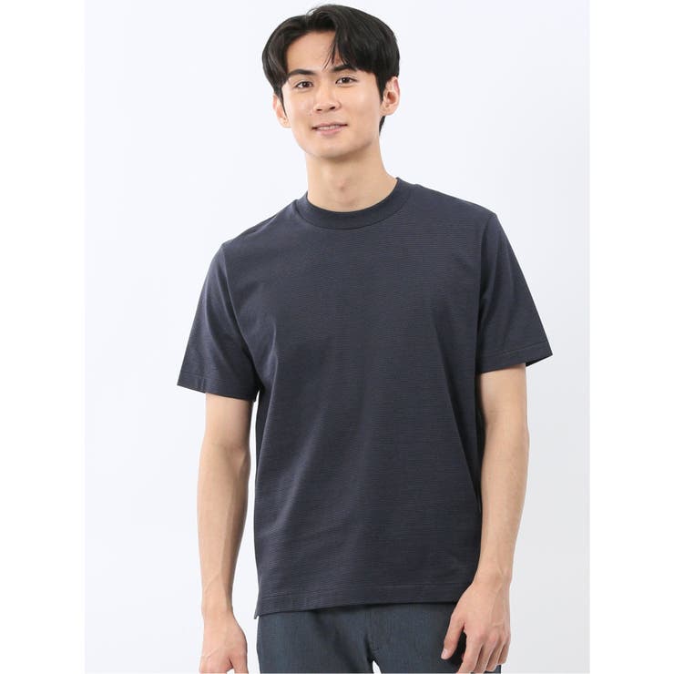 【DRESS T-SHIRT】綿ストレッチ ボーダー クルーネック半袖Tシャツ | TAKA-Q MEN | 詳細画像1 