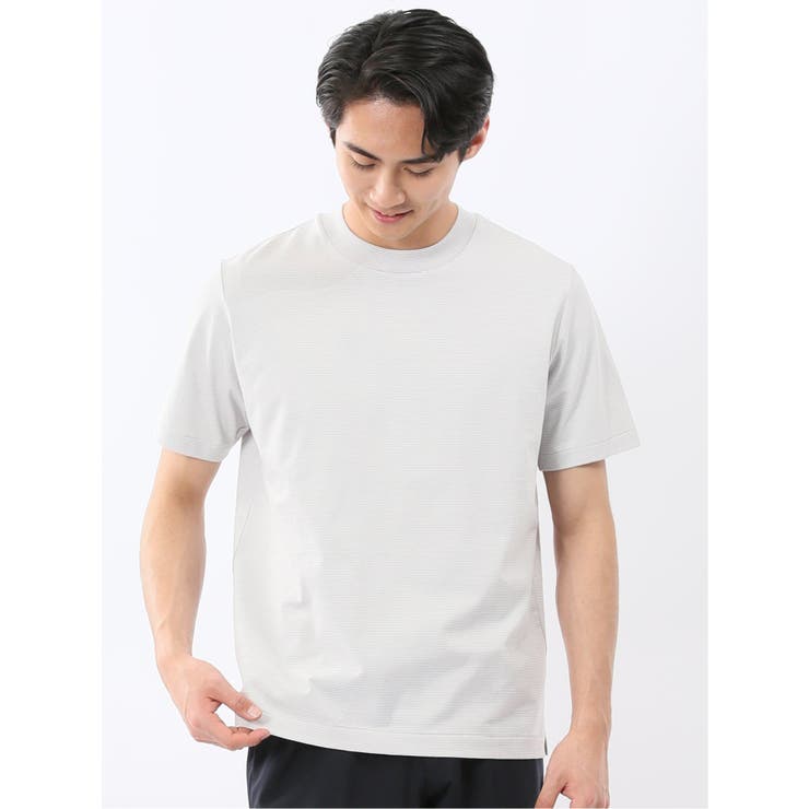 03ライトグレー | 【DRESS T-SHIRT】綿ストレッチ ボーダー クルーネック半袖Tシャツ | TAKA-Q MEN