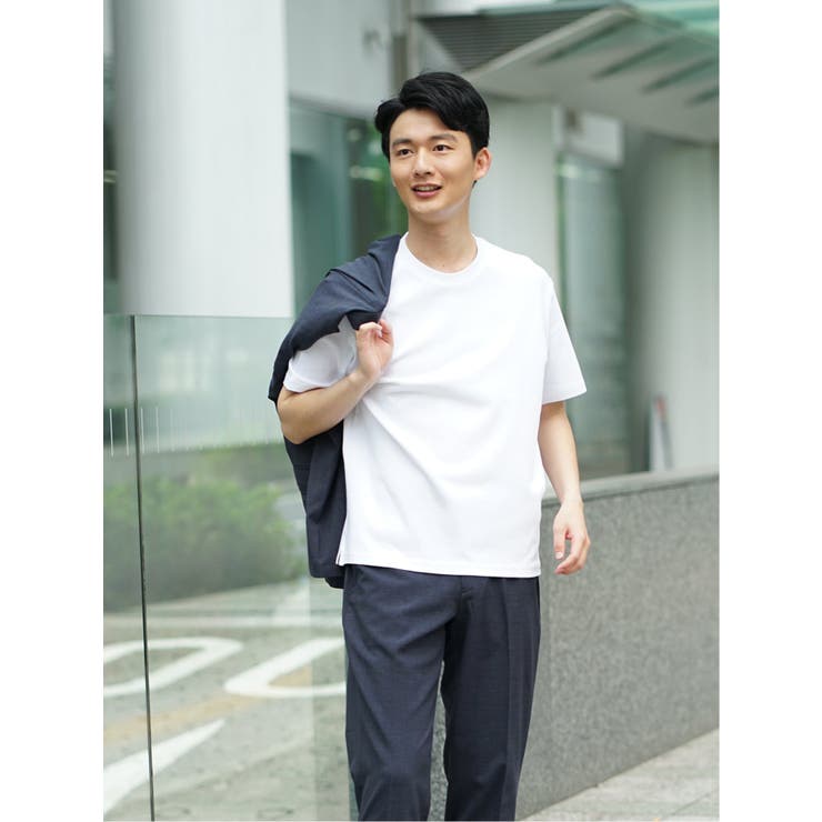 【DRESS T-SHIRT】綿ストレッチ クルーネック半袖Tシャツ | TAKA-Q MEN | 詳細画像1 