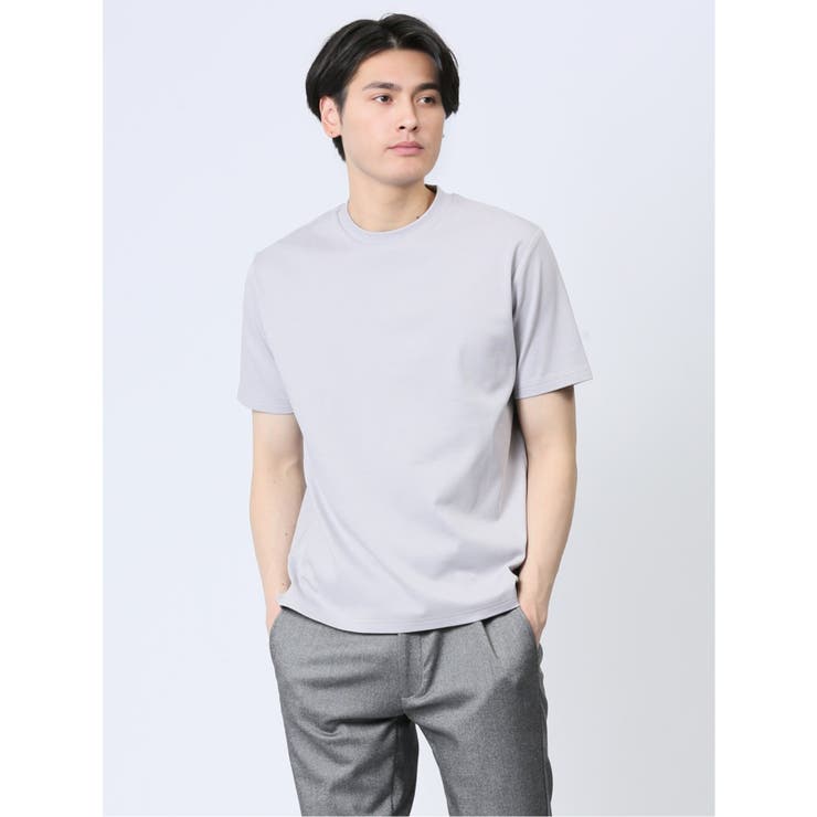 03ライトグレー | 【DRESS T-SHIRT】綿ストレッチ クルーネック半袖Tシャツ | TAKA-Q MEN