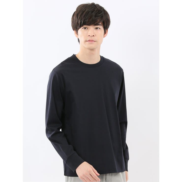 75紺 | 【DRESS T-SHIRT】シルケットスムス スロープネック 長袖Tシャツ | TAKA-Q MEN