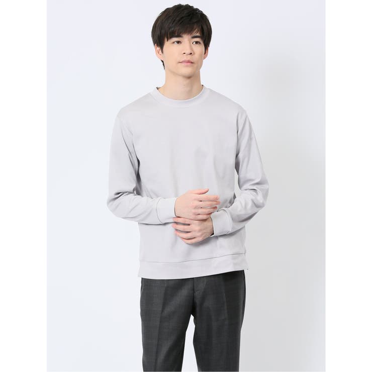 03ライトグレー | 【DRESS T-SHIRT】綿ストレッチ モックネック長袖Tシャツ | TAKA-Q MEN