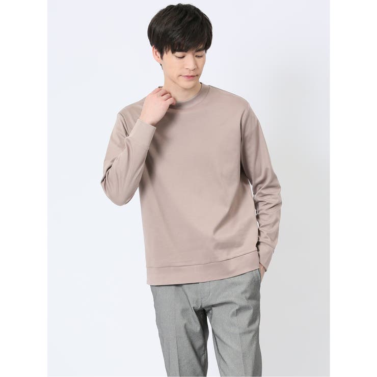 12ピンク | 【DRESS T-SHIRT】綿ストレッチ モックネック長袖Tシャツ | TAKA-Q MEN