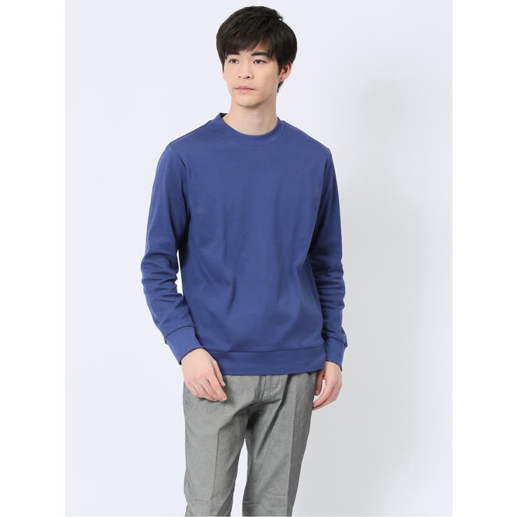 70青 | 【DRESS T-SHIRT】綿ストレッチ モックネック長袖Tシャツ | TAKA-Q MEN