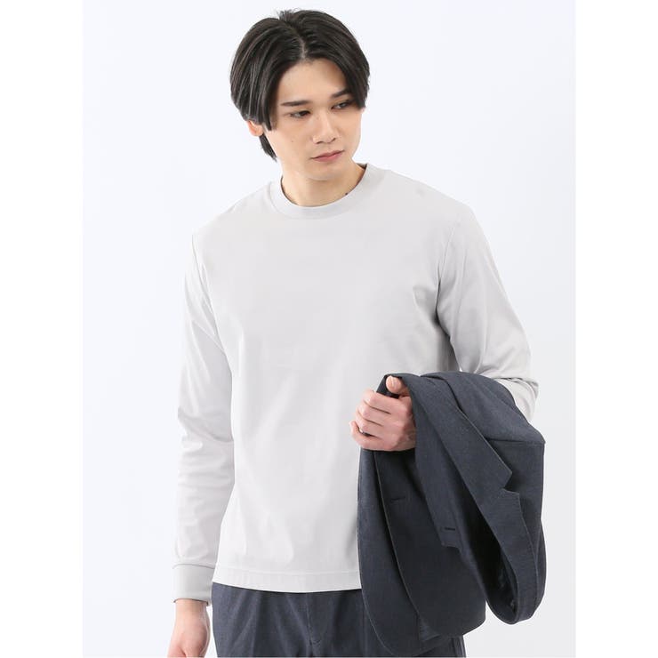 03ライトグレー | 【DRESS T-SHIRT】シルケットスムス スロープネック 長袖Tシャツ | TAKA-Q MEN
