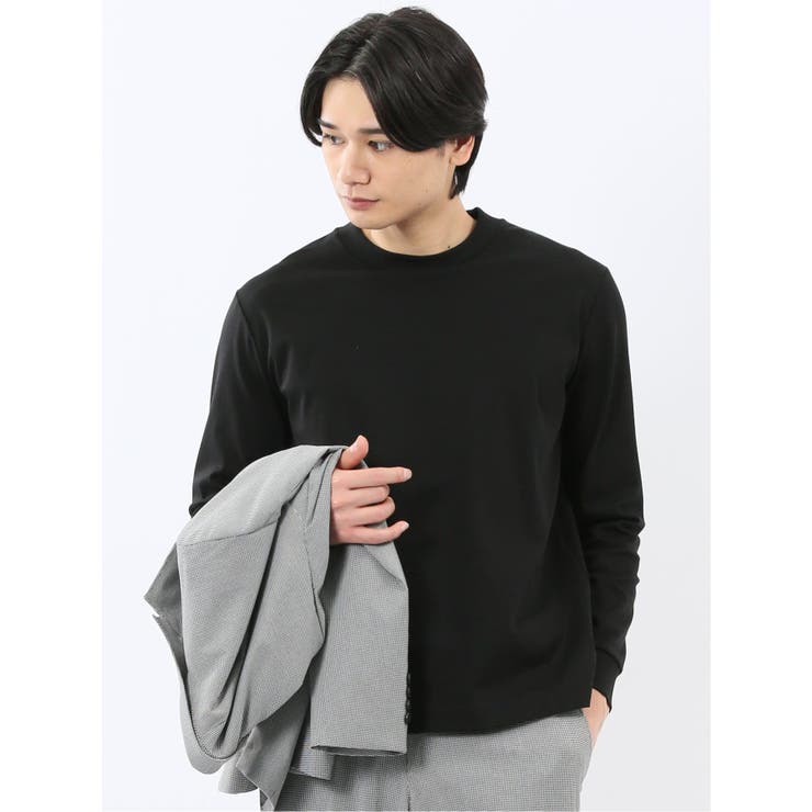 05黒 | 【DRESS T-SHIRT】シルケットスムス スロープネック 長袖Tシャツ | TAKA-Q MEN