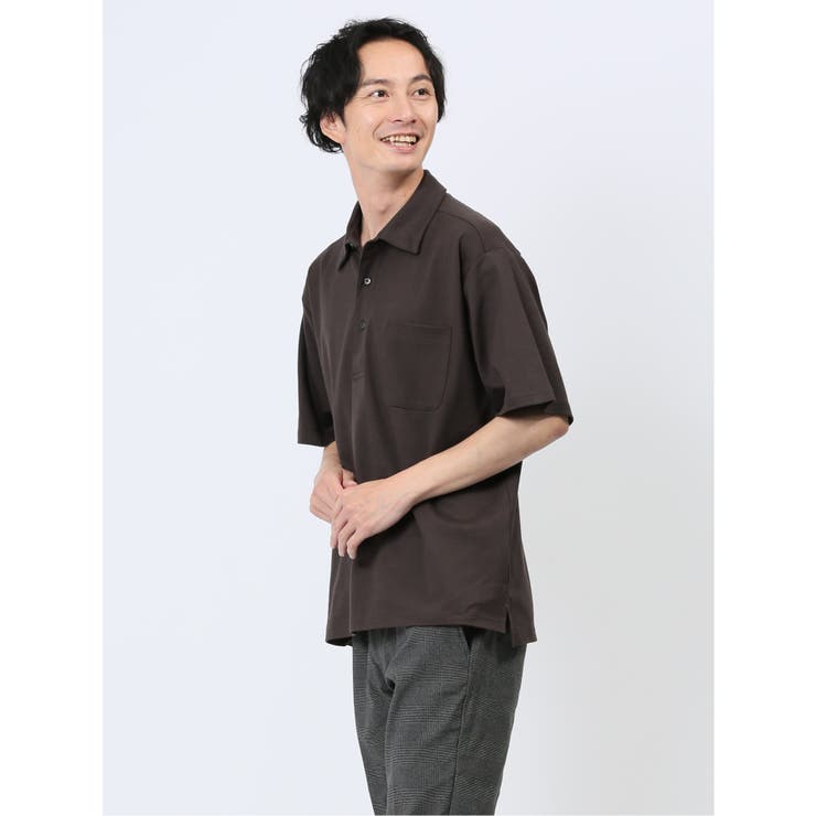 綿ストレッチ オーバーサイズ 半袖ポロシャツ[品番：TKQJ0022889