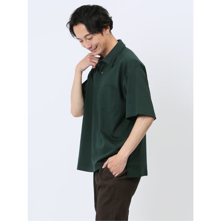 綿ストレッチ オーバーサイズ 半袖ポロシャツ[品番：TKQJ0022889