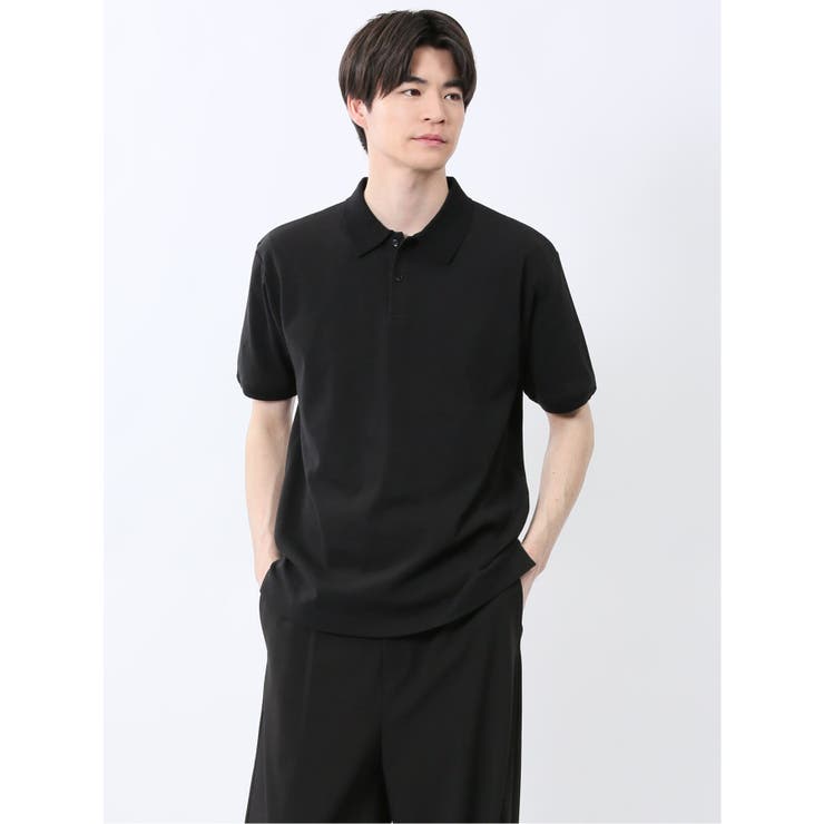 05黒 | ストレッチ ニット衿 半袖ポロシャツ | TAKA-Q MEN