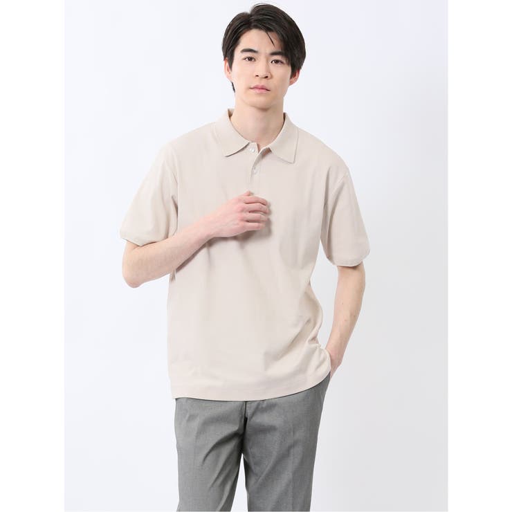 33ベージュ | ストレッチ ニット衿 半袖ポロシャツ | TAKA-Q MEN