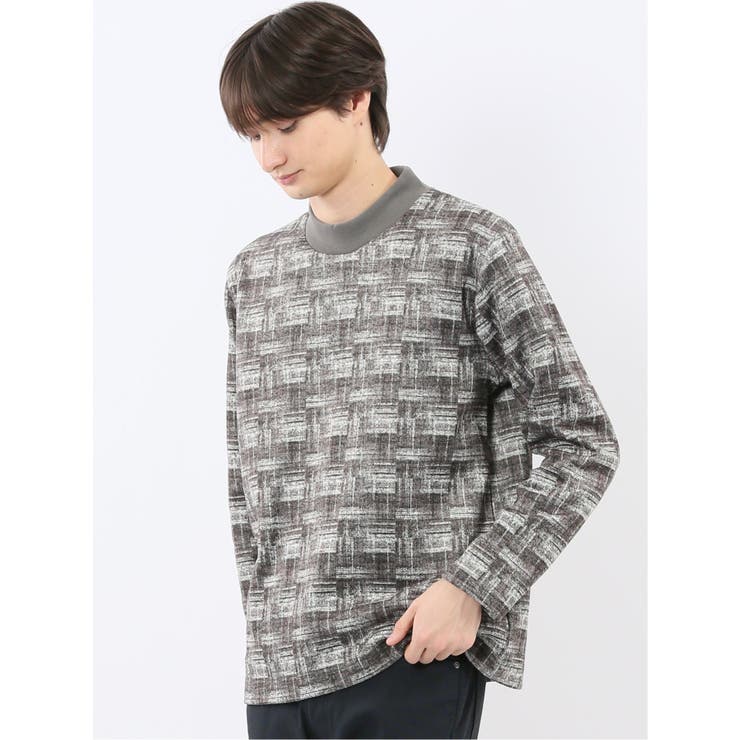 裏起毛チェック モックネック長袖Tシャツ | TAKA-Q MEN | 詳細画像1 
