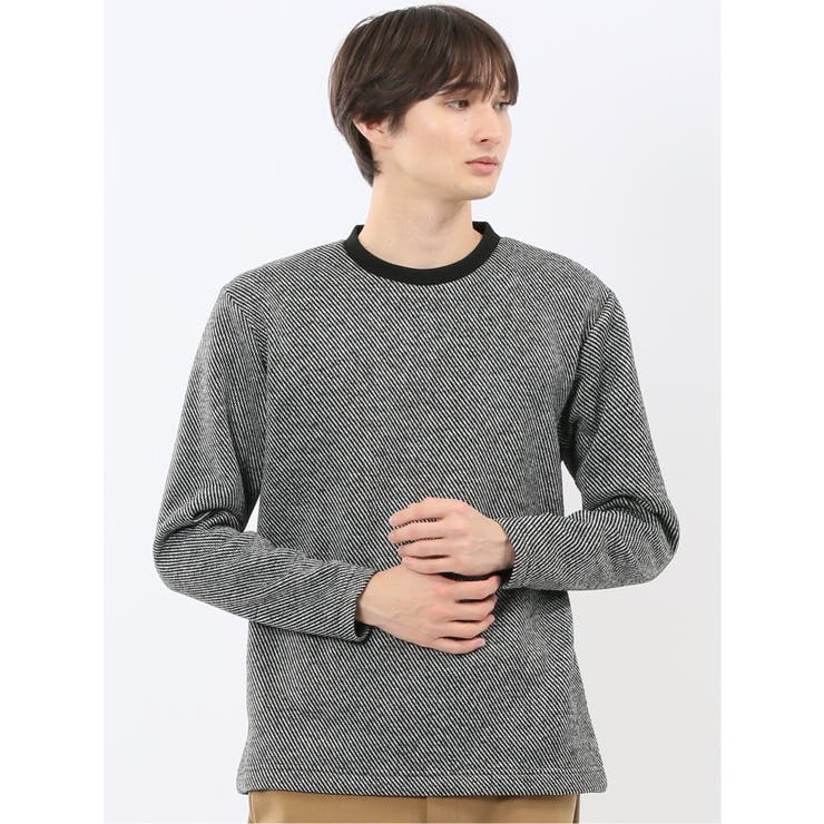 07白黒 | 裏起毛ツイル クルーネック長袖Tシャツ | TAKA-Q MEN