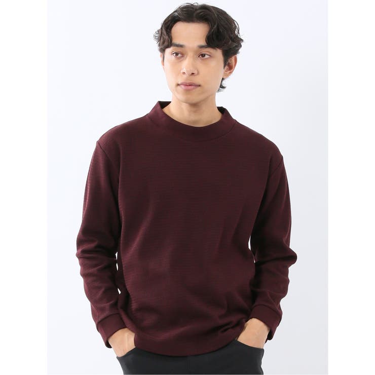 15ワイン | ウェーブジャガード モックネック長袖Tシャツ | TAKA-Q MEN
