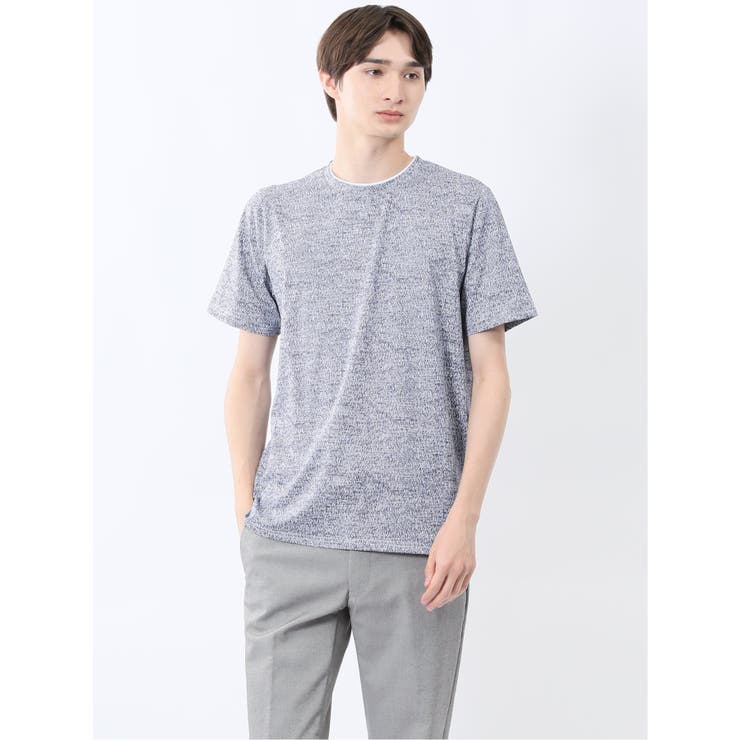 メッシュ かすれプリント クルーネック半袖Tシャツ | TAKA-Q MEN | 詳細画像1 