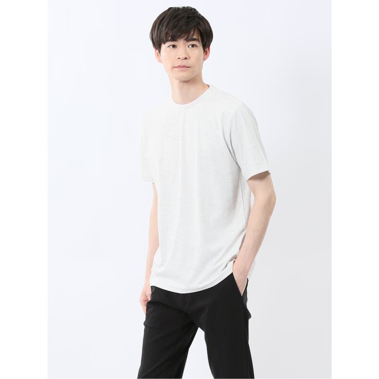03ライトグレー | メッシュ かすれプリント クルーネック半袖Tシャツ | TAKA-Q MEN