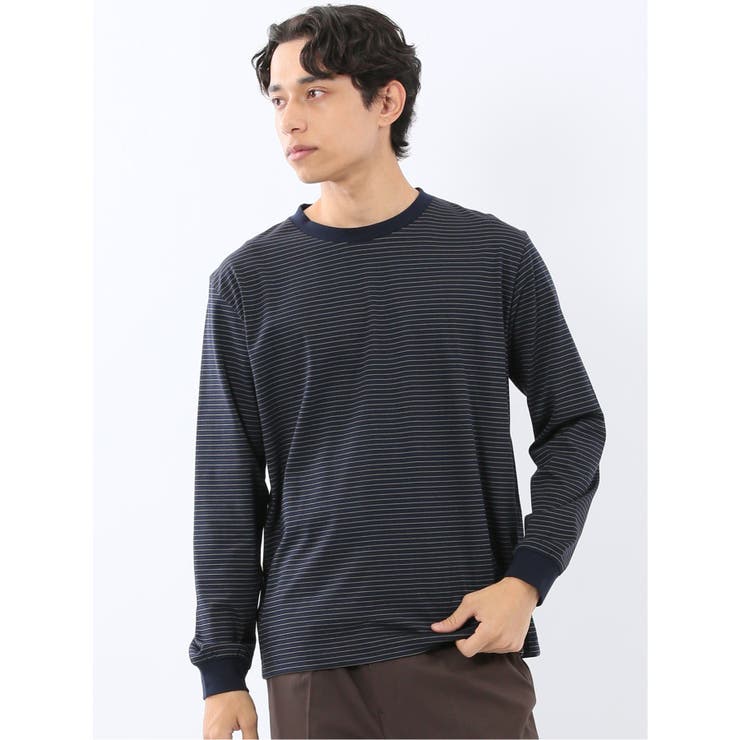 75紺 | マルチボーダー クルーネック長袖Tシャツ | TAKA-Q MEN