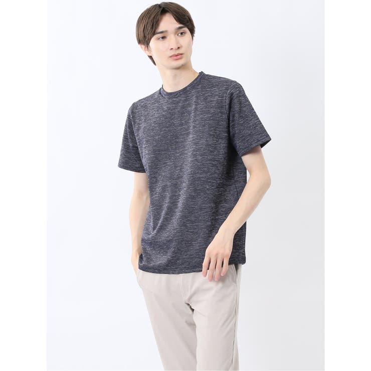 75紺 | ハイストレッチ メランジ クルーネック半袖Tシャツ | TAKA-Q MEN