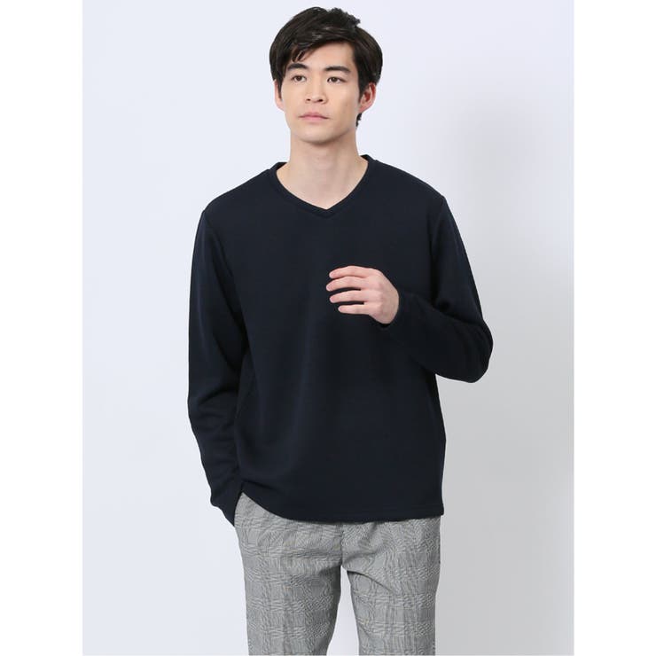 75紺 | ストレッチ ダブルフェイス Vネックニットソー | TAKA-Q MEN