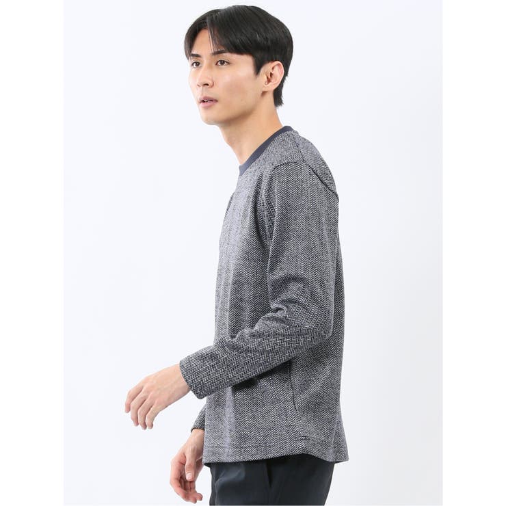裏起毛ヘリンボン クルーネック長袖Tシャツ | TAKA-Q MEN | 詳細画像2 