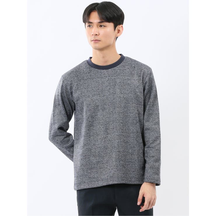 75紺 | 裏起毛ヘリンボン クルーネック長袖Tシャツ | TAKA-Q MEN