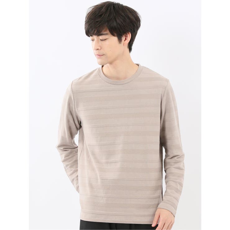 33ベージュ | リンクスボーダージャガード クルーネック長袖Tシャツ | TAKA-Q MEN