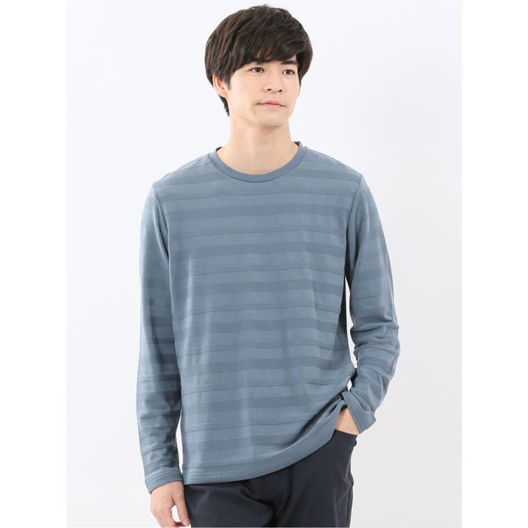 73サックス | リンクスボーダージャガード クルーネック長袖Tシャツ | TAKA-Q MEN