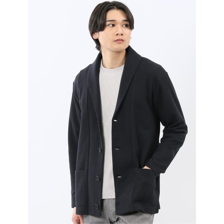 75紺 | 綿混鹿の子 ショールカーディガン | TAKA-Q MEN