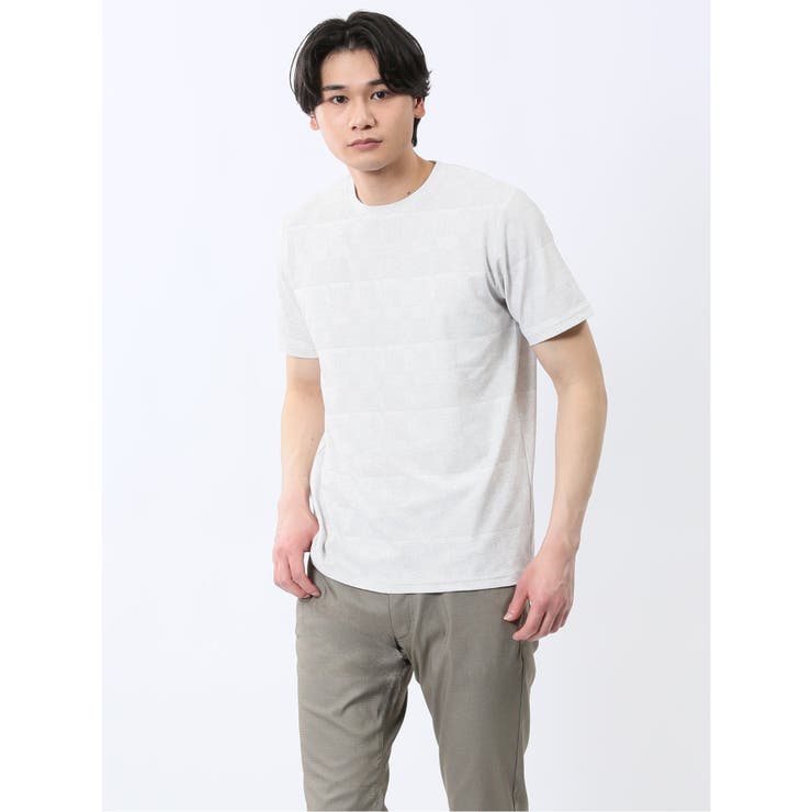 03ライトグレー | メッシュ かすれプリント クルーネック半袖Tシャツ | TAKA-Q MEN