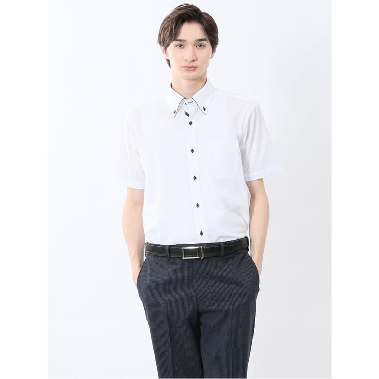 01白 | Biz アルティマ ボタンダウン半袖 ビズシャツ | TAKA-Q MEN