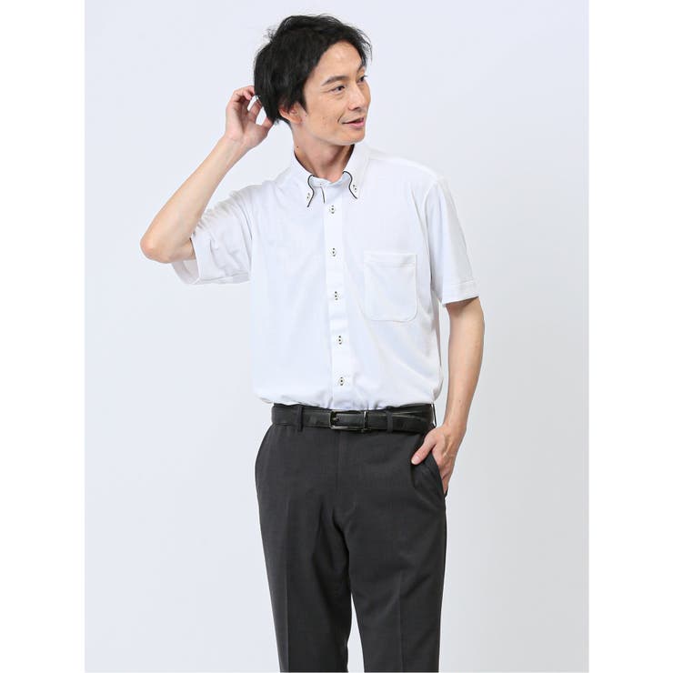 01白 | Biz クールパス ボタンダウン半袖 ビズシャツ | TAKA-Q MEN