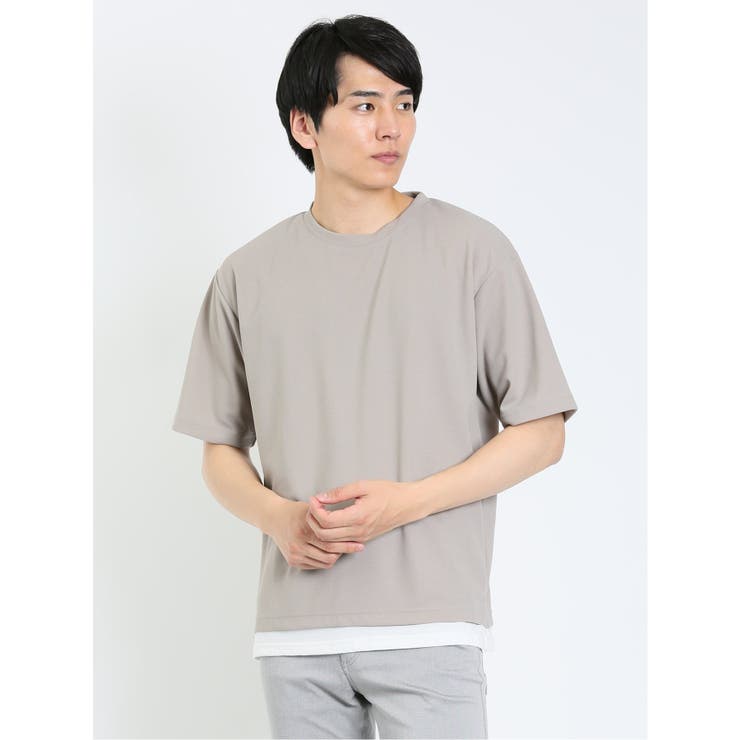 33ベージュ | kaule 裾フェイクレイヤード クルーネック半袖Ｔシャツ | TAKA-Q MEN